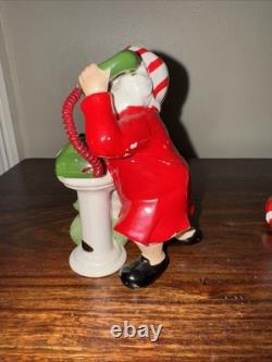 Vintage Josef Originals Christmas Little Boy and Santa on the Phone Figurines