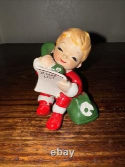 Vintage Josef Originals Christmas Little Boy and Santa on the Phone Figurines