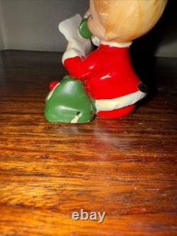 Vintage Josef Originals Christmas Little Boy and Santa on the Phone Figurines