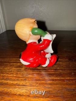 Vintage Josef Originals Christmas Little Boy and Santa on the Phone Figurines