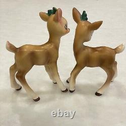 Vintage Josef Originals Christmas Reindeer Figurines Holly and Berries Pair