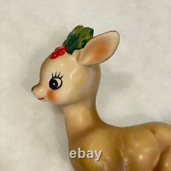 Vintage Josef Originals Christmas Reindeer Figurines Holly and Berries Pair