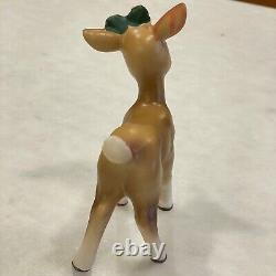 Vintage Josef Originals Christmas Reindeer Figurines Holly and Berries Pair