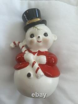 Vintage Josef Originals Snowman Snow man Christmas Shopper Planter Japan