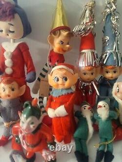 Vintage Knee Hugger Elves Japan & More Lot Of 11 Vintage Christmas Decor Pieces