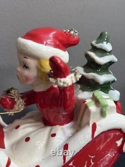 Vintage Kreiss & Co Girl Riding In A Sled Holiday Figurine