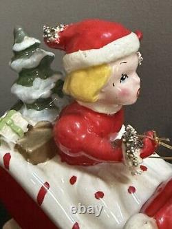 Vintage Kreiss & Co Girl Riding In A Sled Holiday Figurine