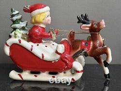 Vintage Kreiss & Co Girl Riding In A Sled Holiday Figurine