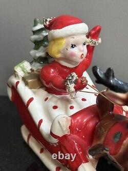 Vintage Kreiss & Co Girl Riding In A Sled Holiday Figurine