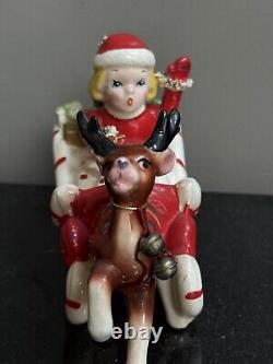 Vintage Kreiss & Co Girl Riding In A Sled Holiday Figurine