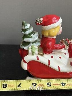 Vintage Kreiss & Co Girl Riding In A Sled Holiday Figurine