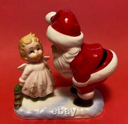 Vintage LEFTON Christmas Figurine Santa and Cute Little Girl Angel 7801 RARE