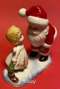 Vintage LEFTON Christmas Figurine Santa and Cute Little Girl Angel 7801 RARE