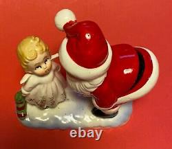 Vintage LEFTON Christmas Figurine Santa and Cute Little Girl Angel 7801 RARE