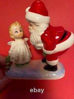 Vintage LEFTON Christmas Figurine Santa and Cute Little Girl Angel 7801 RARE