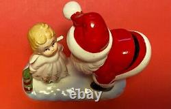 Vintage LEFTON Christmas Figurine Santa and Cute Little Girl Angel 7801 RARE