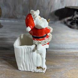 Vintage LEFTON Santa Reindeer Planter Japan Christmas Ceramic Spaghetti Trim