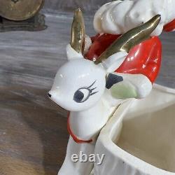 Vintage LEFTON Santa Reindeer Planter Japan Christmas Ceramic Spaghetti Trim