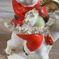 Vintage LEFTON Santa Reindeer Planter Japan Christmas Ceramic Spaghetti Trim