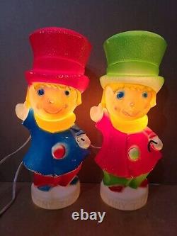 Vintage LOT Of 2 Tiny Tim Empire Blow Molds Tabletop Christmas 13 Red & Blue