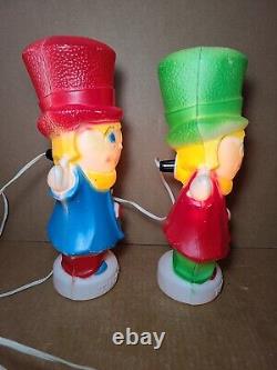 Vintage LOT Of 2 Tiny Tim Empire Blow Molds Tabletop Christmas 13 Red & Blue