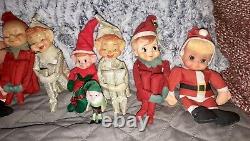 Vintage LOT of 7 Pixie Elves Christmas Knee Huggers Mix Japan Elf On Shelf