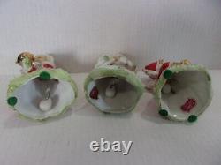 Vintage Lefton 1950's Christmas Angel Girl Bells Set of 3 Japan Spaghetti Trim