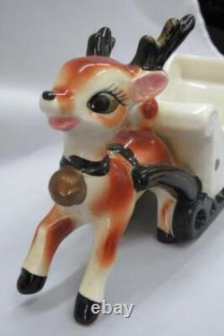 Vintage Lefton Ceramic REINDEER White SLEIGH Planter Candy Container #192 (RARE)