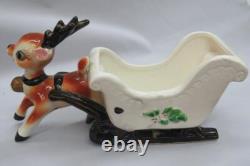 Vintage Lefton Ceramic REINDEER White SLEIGH Planter Candy Container #192 (RARE)