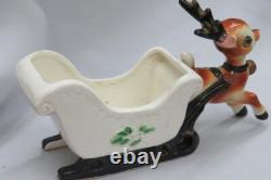 Vintage Lefton Ceramic REINDEER White SLEIGH Planter Candy Container #192 (RARE)
