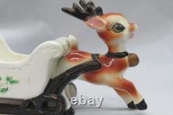 Vintage Lefton Ceramic REINDEER White SLEIGH Planter Candy Container #192 (RARE)