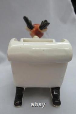 Vintage Lefton Ceramic REINDEER White SLEIGH Planter Candy Container #192 (RARE)