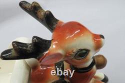 Vintage Lefton Ceramic REINDEER White SLEIGH Planter Candy Container #192 (RARE)