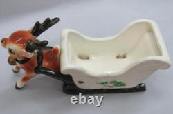 Vintage Lefton Ceramic REINDEER White SLEIGH Planter Candy Container #192 (RARE)