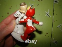 Vintage Lefton China Handpainted Devil Kissing Angel Posing Porcelain Figurines