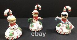 Vintage Lefton Christmas Candy Cane Girl Bells Trio