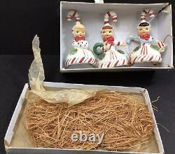 Vintage Lefton Christmas Candy Cane Girl Bells Trio