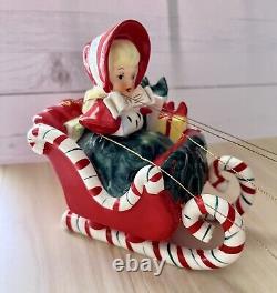 Vintage Lefton Christmas Shopper Girl in Candy Cane Sleigh 1956 Japan