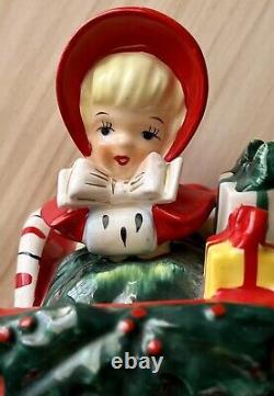 Vintage Lefton Christmas Shopper Girl in Candy Cane Sleigh 1956 Japan