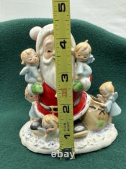 Vintage Lefton MCM Christmas Santa with 5 Baby Angels Figurine Made in Taiwan