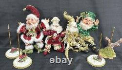 Vintage Lot 4 Mark Roberts Christmas Santa Fairy Elf's Figurines + 4 Stands Tags