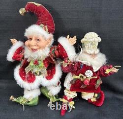 Vintage Lot 4 Mark Roberts Christmas Santa Fairy Elf's Figurines + 4 Stands Tags