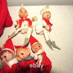 Vintage Lot of 14 Knee Huggers Ornaments Elves and Santa's Japan Rubber Face