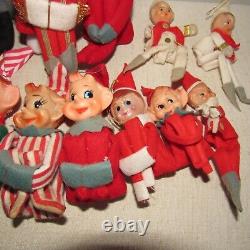 Vintage Lot of 14 Knee Huggers Ornaments Elves and Santa's Japan Rubber Face