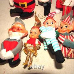 Vintage Lot of 14 Knee Huggers Ornaments Elves and Santa's Japan Rubber Face