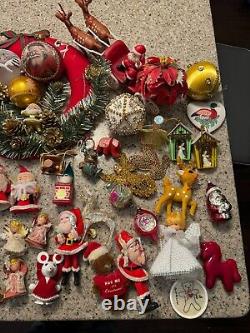 Vintage Lot of 50 Vintage Ornaments and Christmas Items 1960's VERY RARE