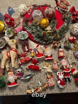 Vintage Lot of 50 Vintage Ornaments and Christmas Items 1960's VERY RARE