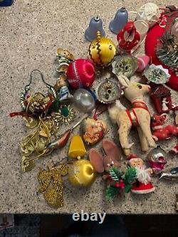 Vintage Lot of 50 Vintage Ornaments and Christmas Items 1960's VERY RARE