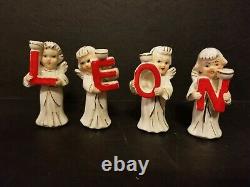 Vintage MCM 50's NOEL Choir Angels w ORIG Box Christmas Figurines Candle Holders