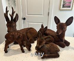 Vintage MCM Flocked Deer Family Large Buck Doe Fawn Made In AUSTRIA Mid Century